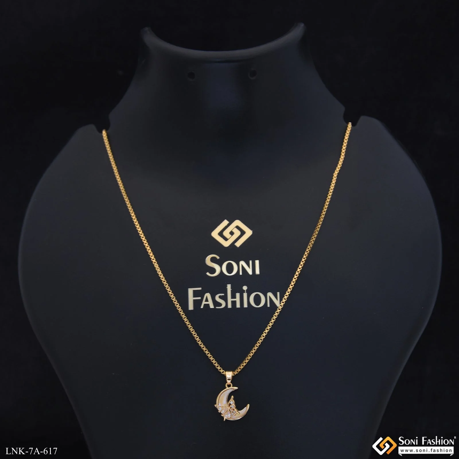 Butterfly On Half Moon Gold Plated Chain Pendant For Ladies - Style A617