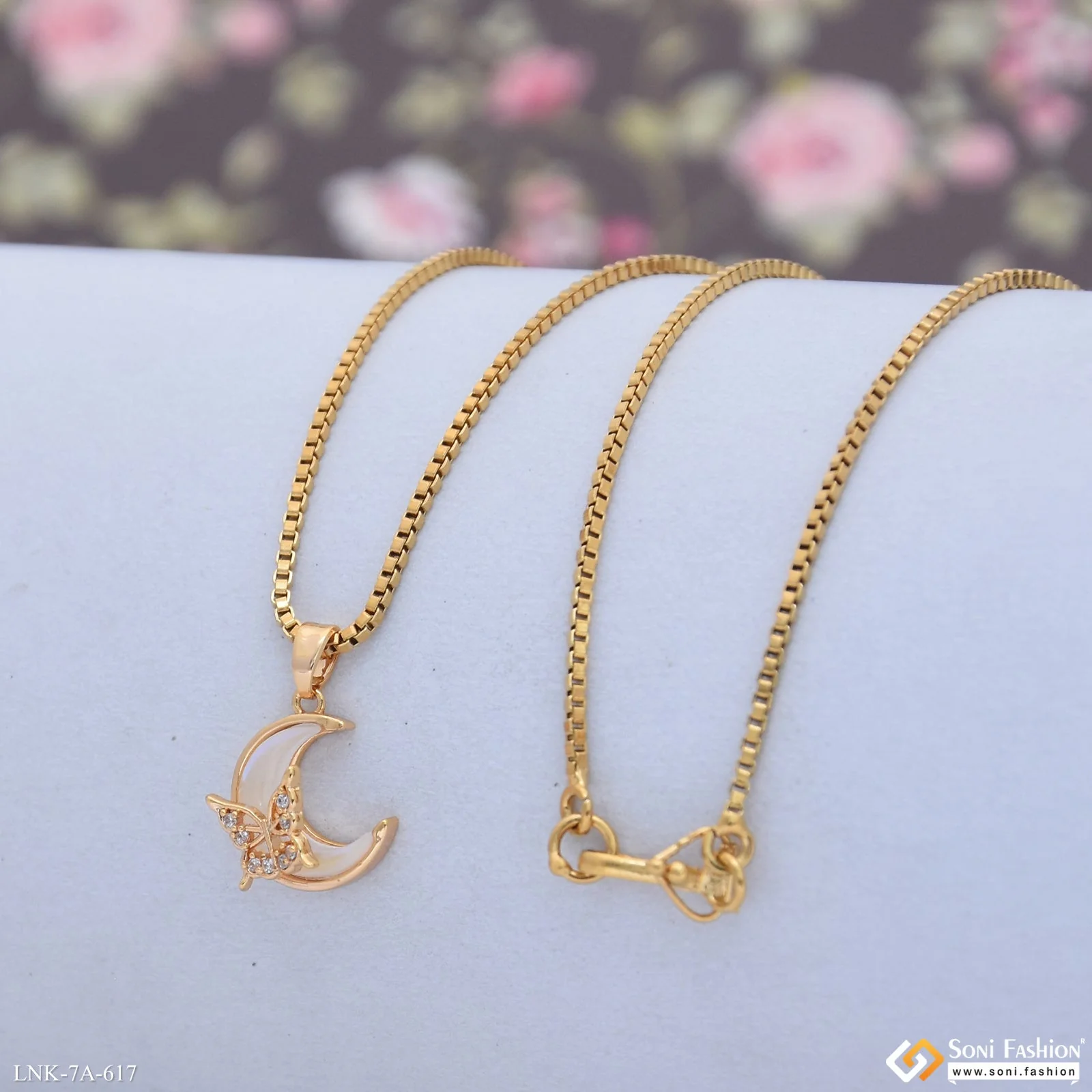 Butterfly On Half Moon Gold Plated Chain Pendant For Ladies - Style A617 - Image 4