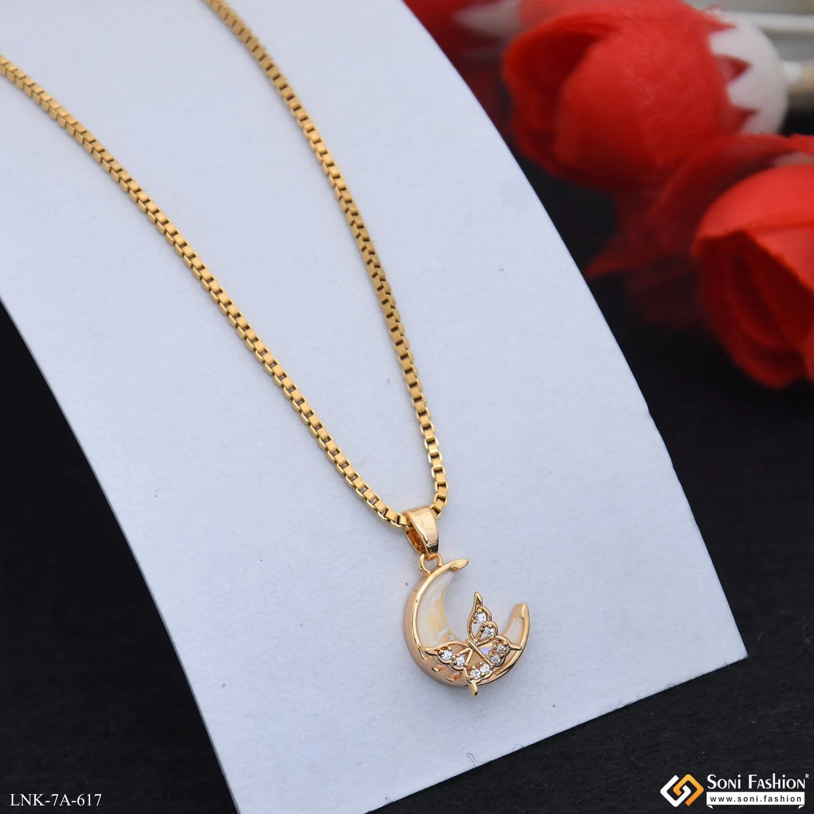 Butterfly On Half Moon Gold Plated Chain Pendant For Ladies - Style A617 - Image 5