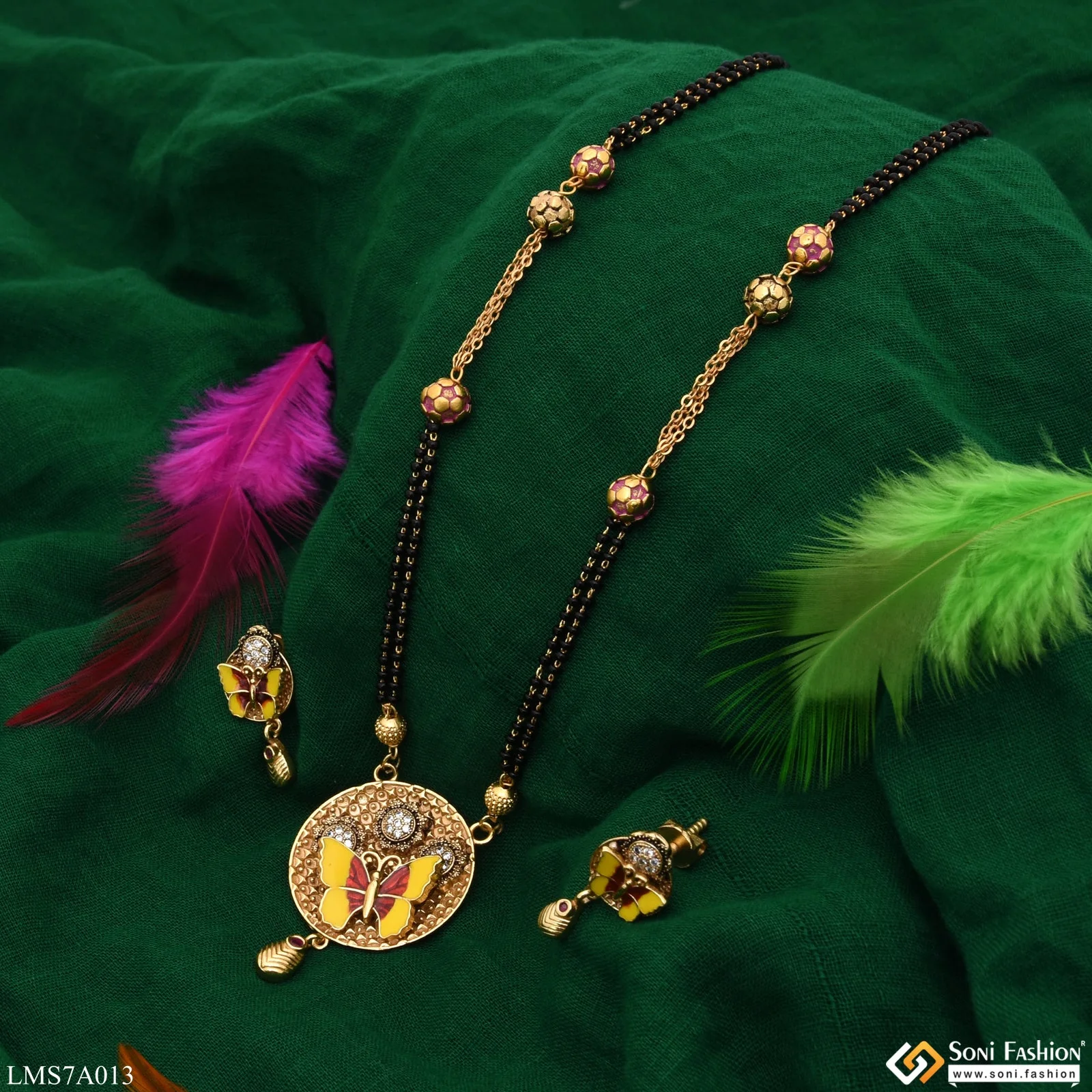Butterfly With Diamond Gold Plated Mangalsutra Set For Women - Style Lmsa013 - Image 3