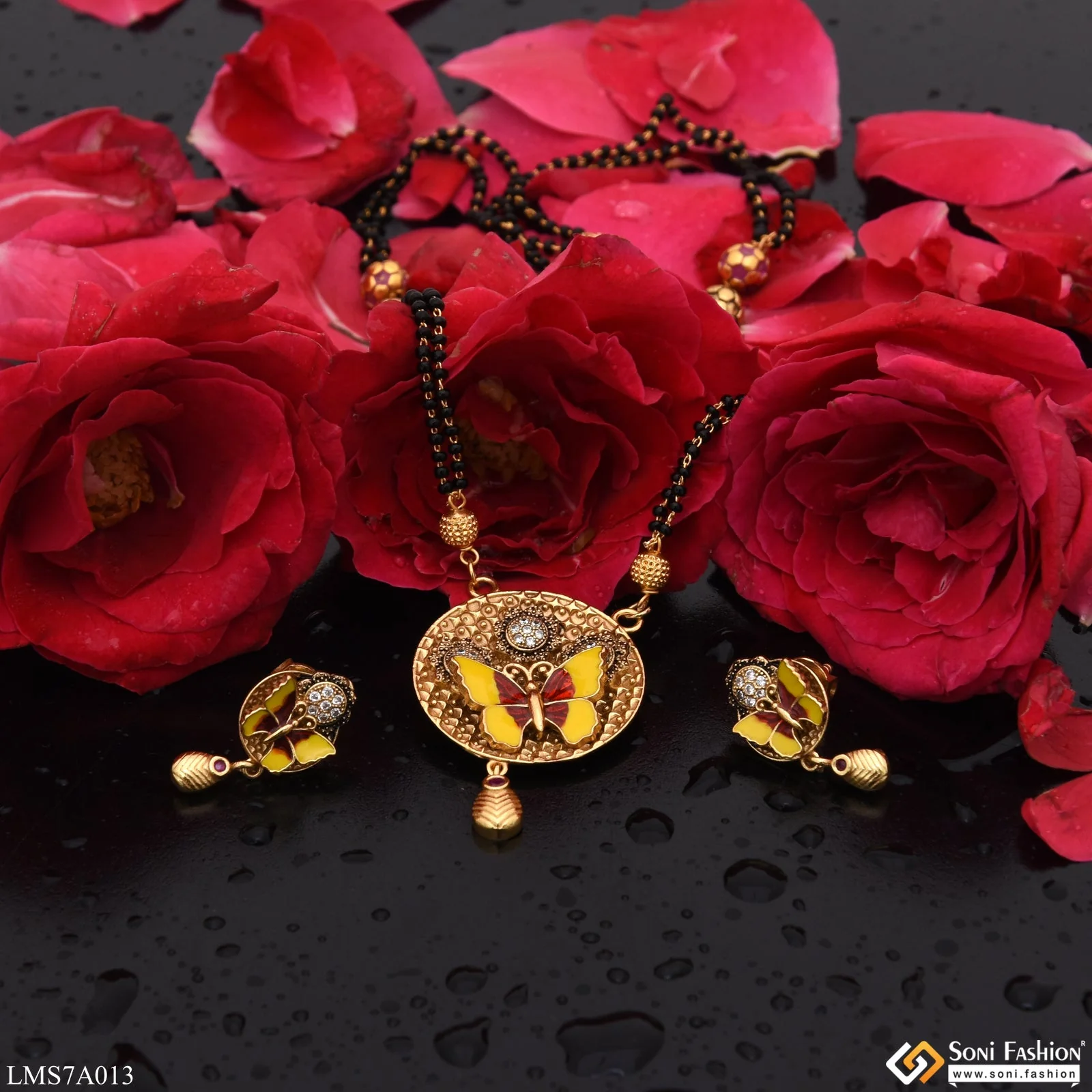 Butterfly With Diamond Gold Plated Mangalsutra Set For Women - Style Lmsa013 - Image 5