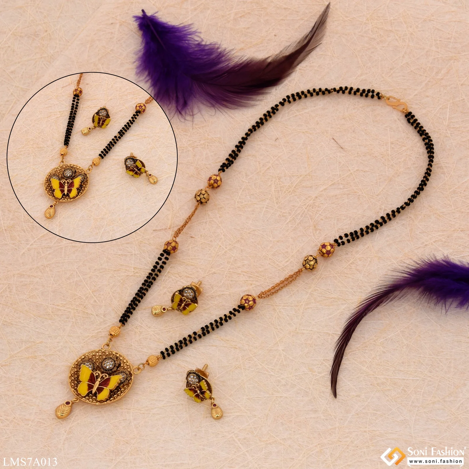 Butterfly With Diamond Gold Plated Mangalsutra Set For Women - Style Lmsa013 - Image 6