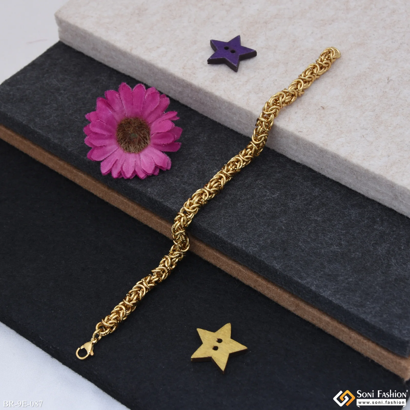 C Into C Funky Design Golden Color Stainless Steel Bracelet for Men - Style E087 - Image 2