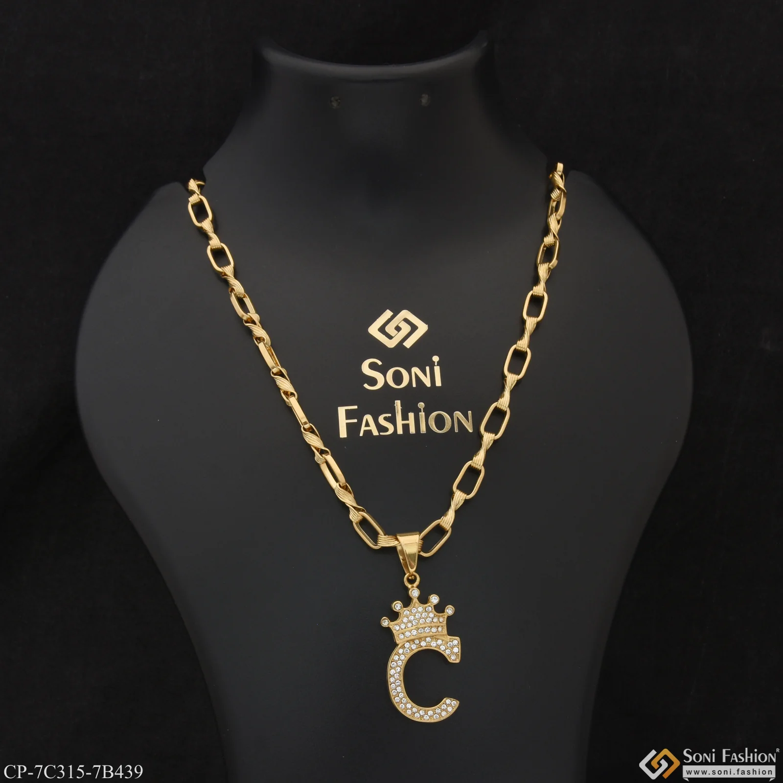 C Letter with Diamond Prominent Design Chain Pendant Combo for Men (CP-C315-B439)