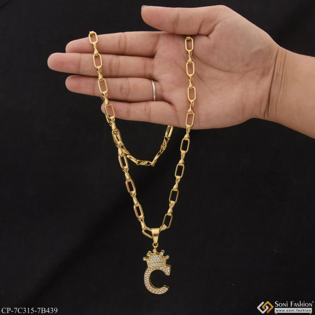 C Letter with Diamond Prominent Design Chain Pendant Combo for Men (CP-C315-B439) - Image 2