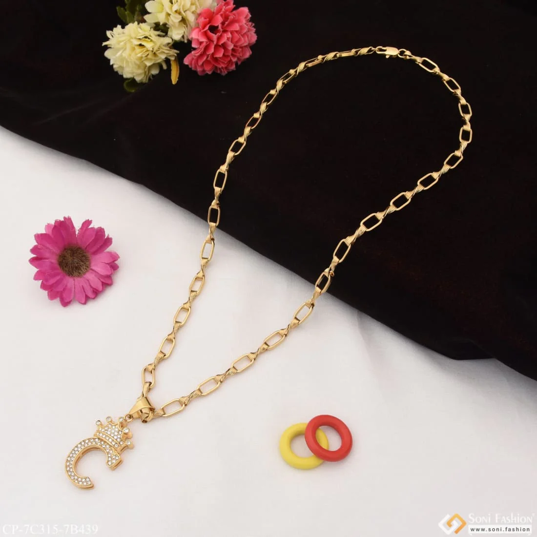 C Letter with Diamond Prominent Design Chain Pendant Combo for Men (CP-C315-B439) - Image 3