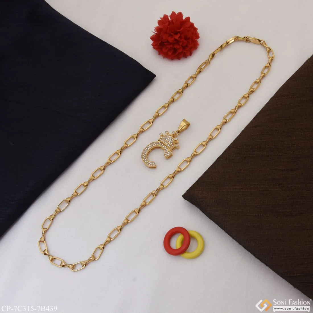 C Letter with Diamond Prominent Design Chain Pendant Combo for Men (CP-C315-B439) - Image 5