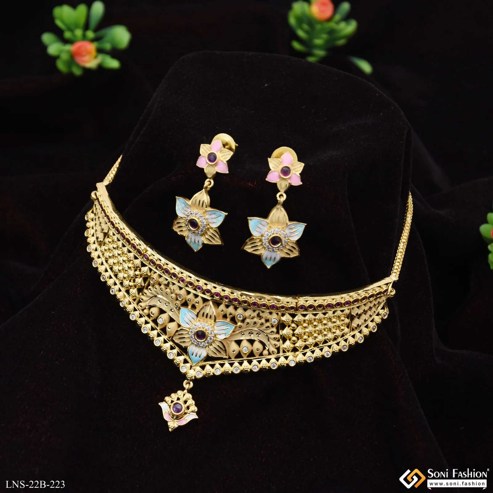 Casual Design Gold Plated Choker Necklace Set for Ladies - Style B223 - Image 3