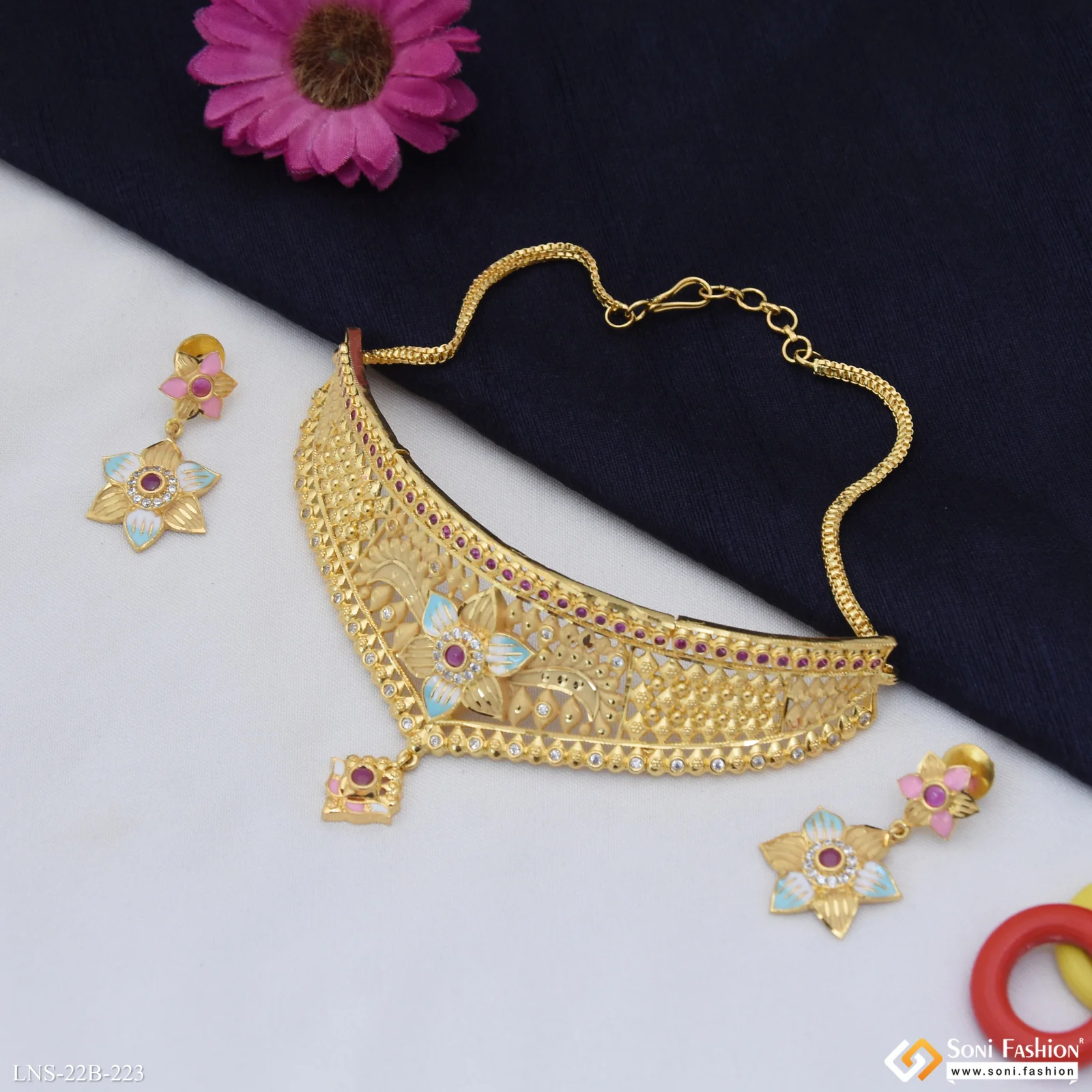 Casual Design Gold Plated Choker Necklace Set for Ladies - Style B223 - Image 4