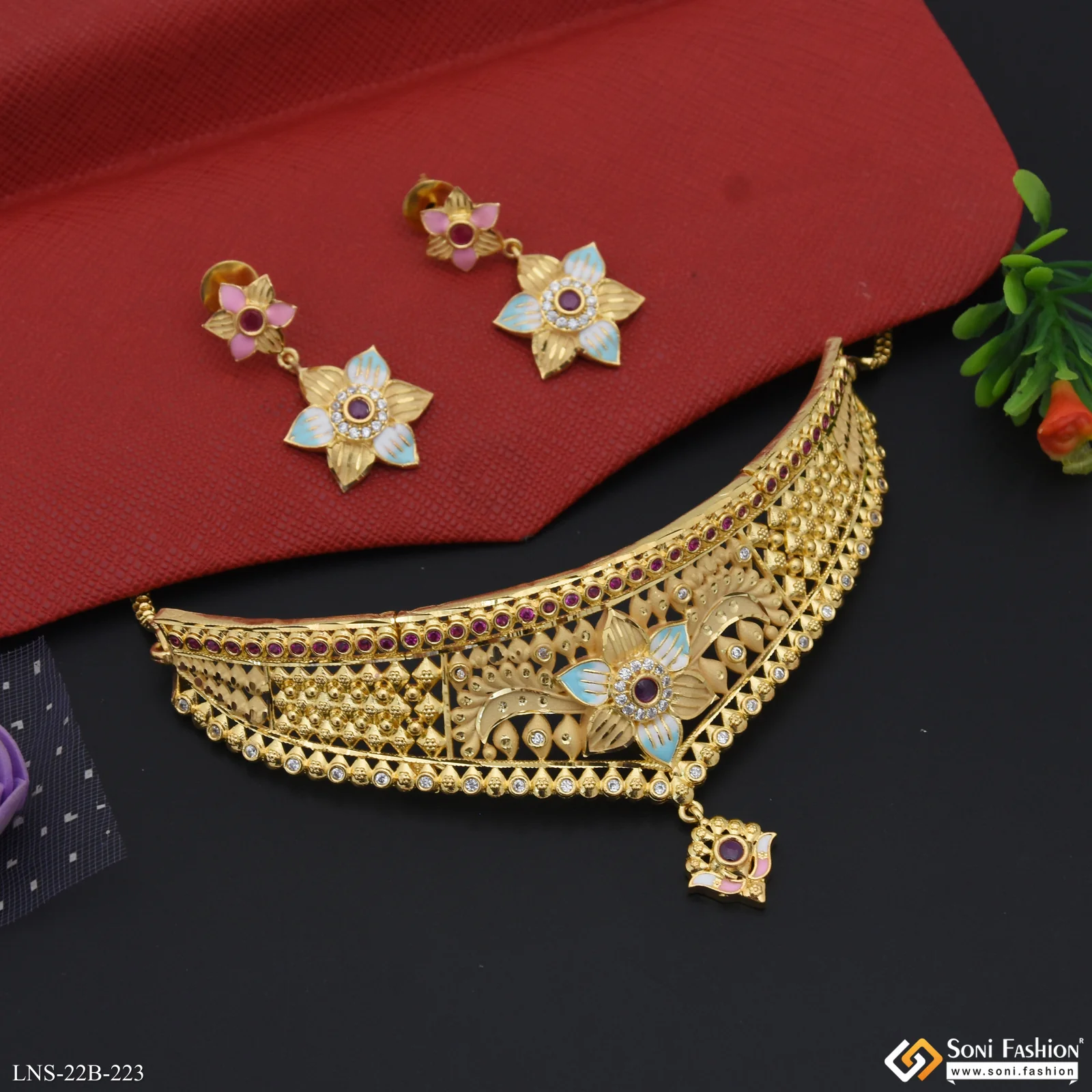 Casual Design Gold Plated Choker Necklace Set for Ladies - Style B223 - Image 5