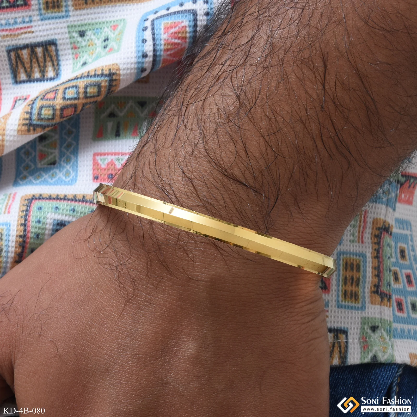Casual Design Premium-Grade Quality Gold Plated Punjabi Kada for Men - Style B080 - Image 2