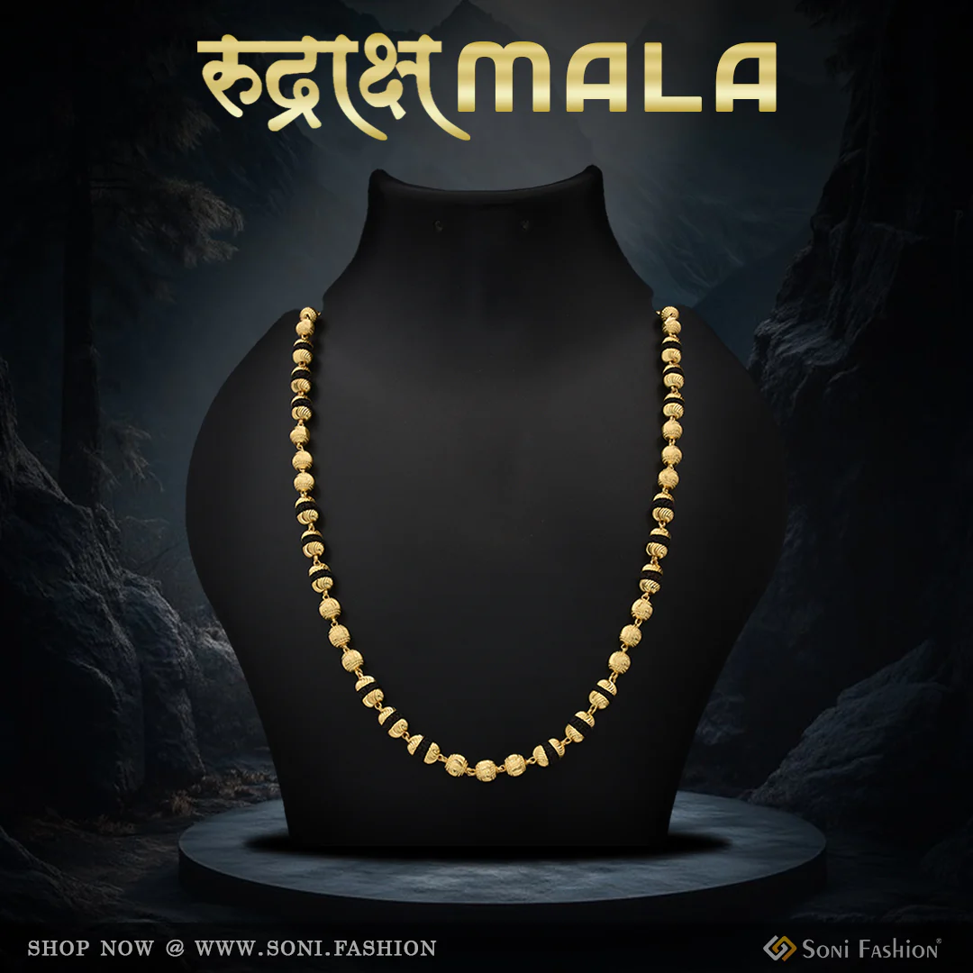 Casual Design Premium-grade Quality Gold Plated Rudraksha Mala For Men - Style A323