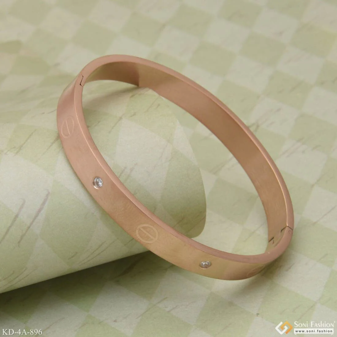Casual Design Premium-grade Quality With Diamond Rose Gold Kada For Men - Style A896 - Image 3