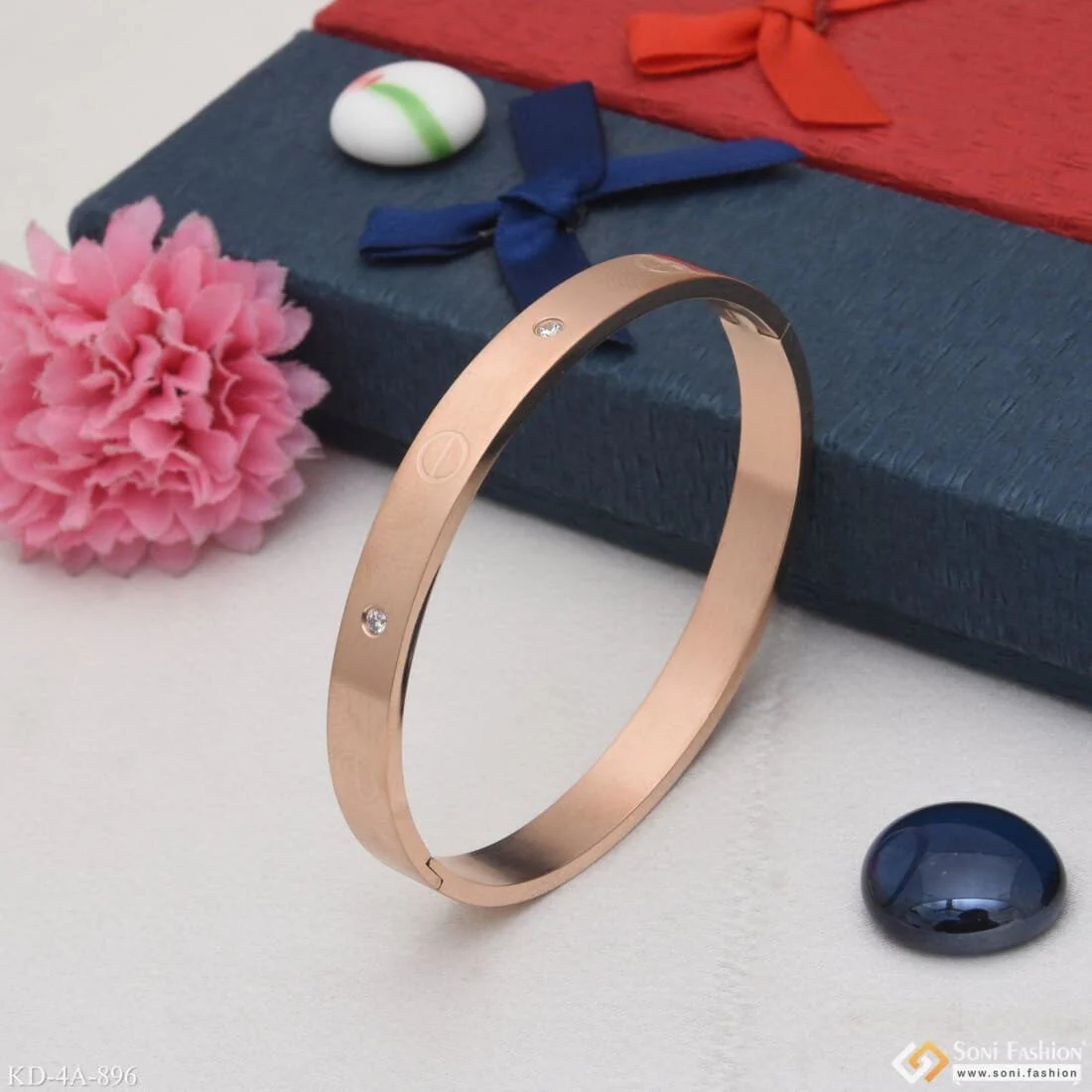 Casual Design Premium-grade Quality With Diamond Rose Gold Kada For Men - Style A896 - Image 4