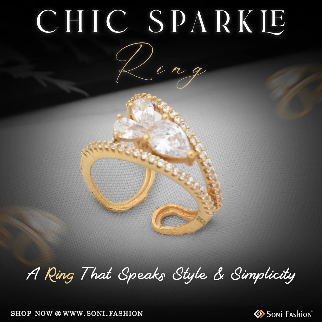 Casual Design with Diamond Chic Design Gold Plated Ring for Lady - Style LRG-165