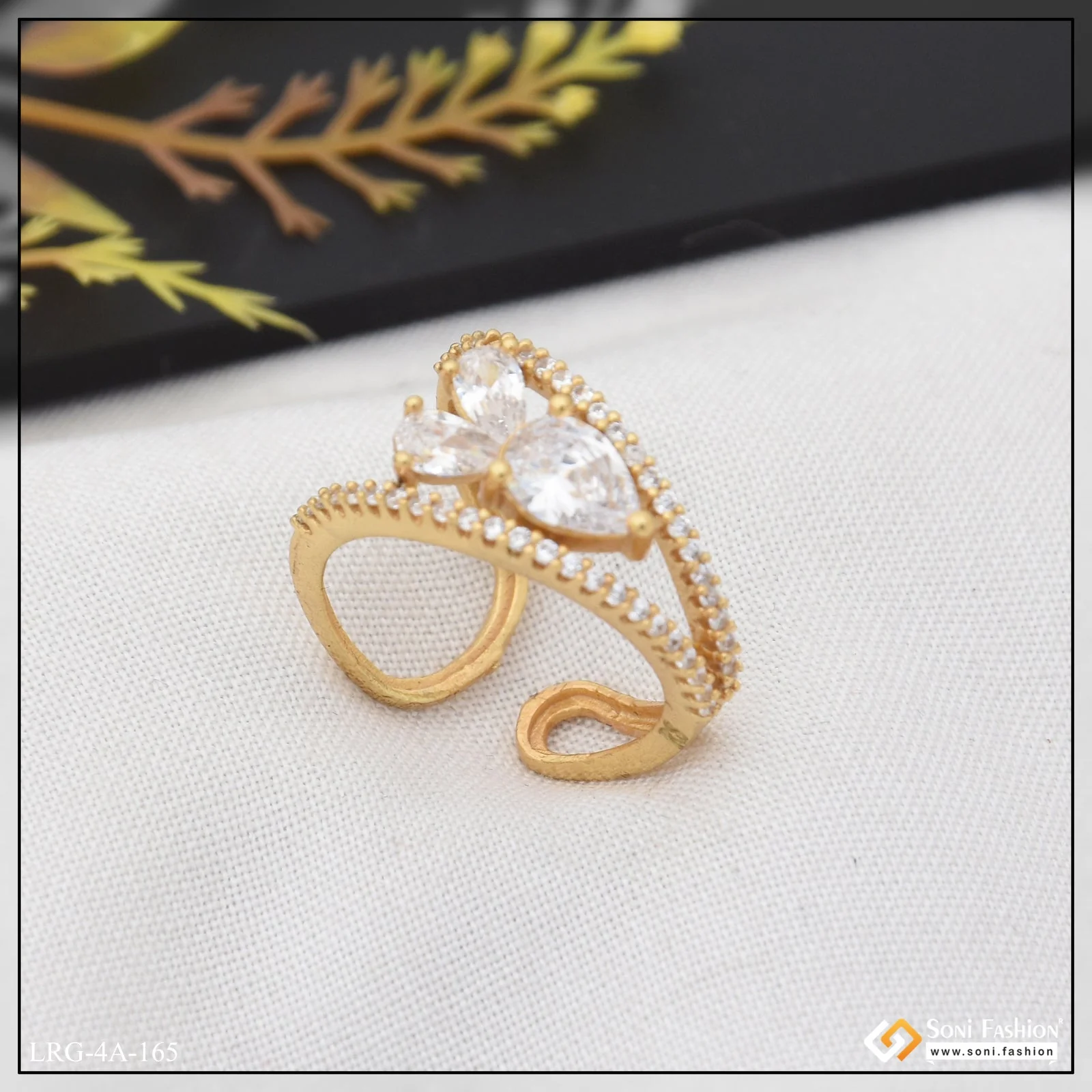 Casual Design with Diamond Chic Design Gold Plated Ring for Lady - Style LRG-165 - Image 5