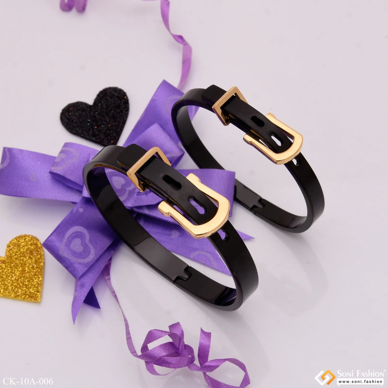 Eye-catching Design Belt Black & Golden Color Couple Kada - Style A006 - Image 5