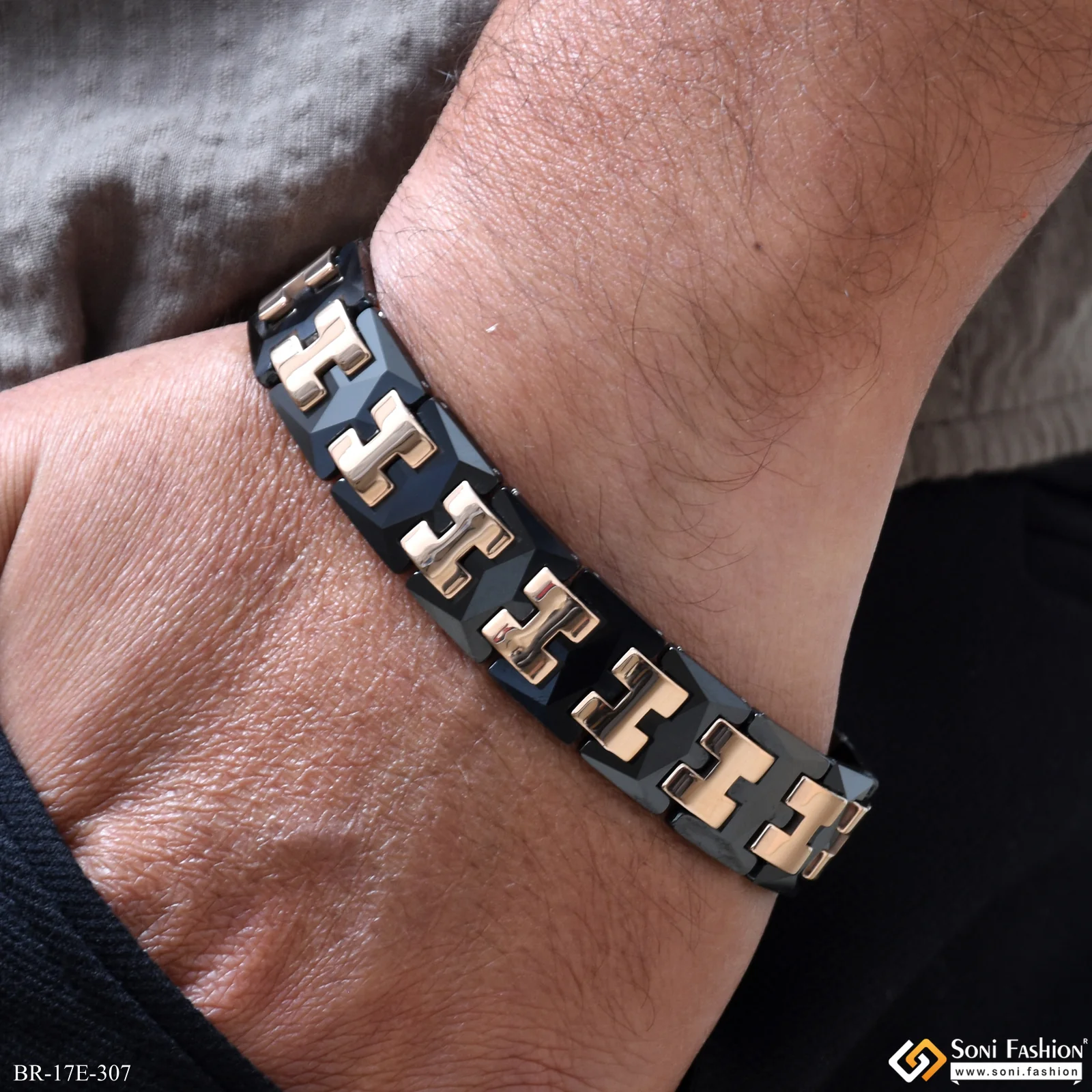 Ceramic Antique Design Rose Gold & Black color Bracelet for Men - Style E307