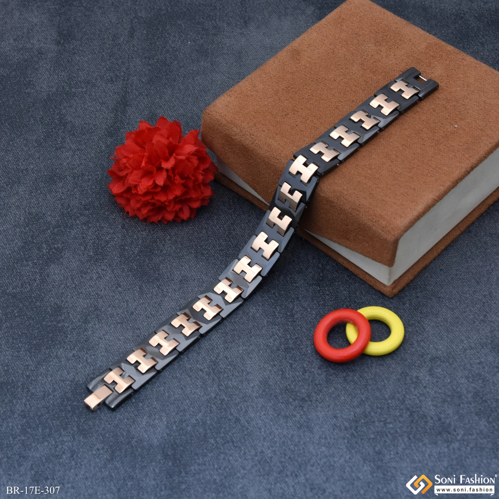 Ceramic Antique Design Rose Gold & Black color Bracelet for Men - Style E307 - Image 3