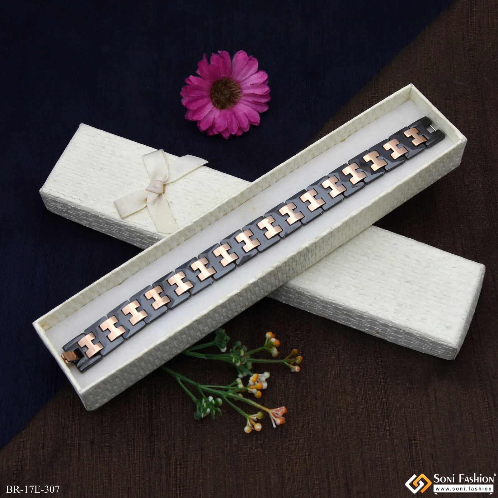 Ceramic Antique Design Rose Gold & Black color Bracelet for Men - Style E307 - Image 5