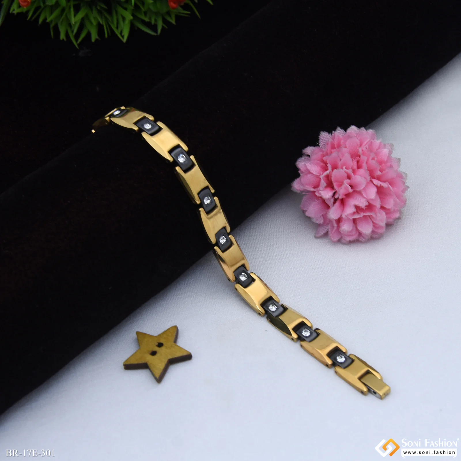 Ceramic Latest Design Golden & Black Color Bracelet for Men - Style E301 - Image 4