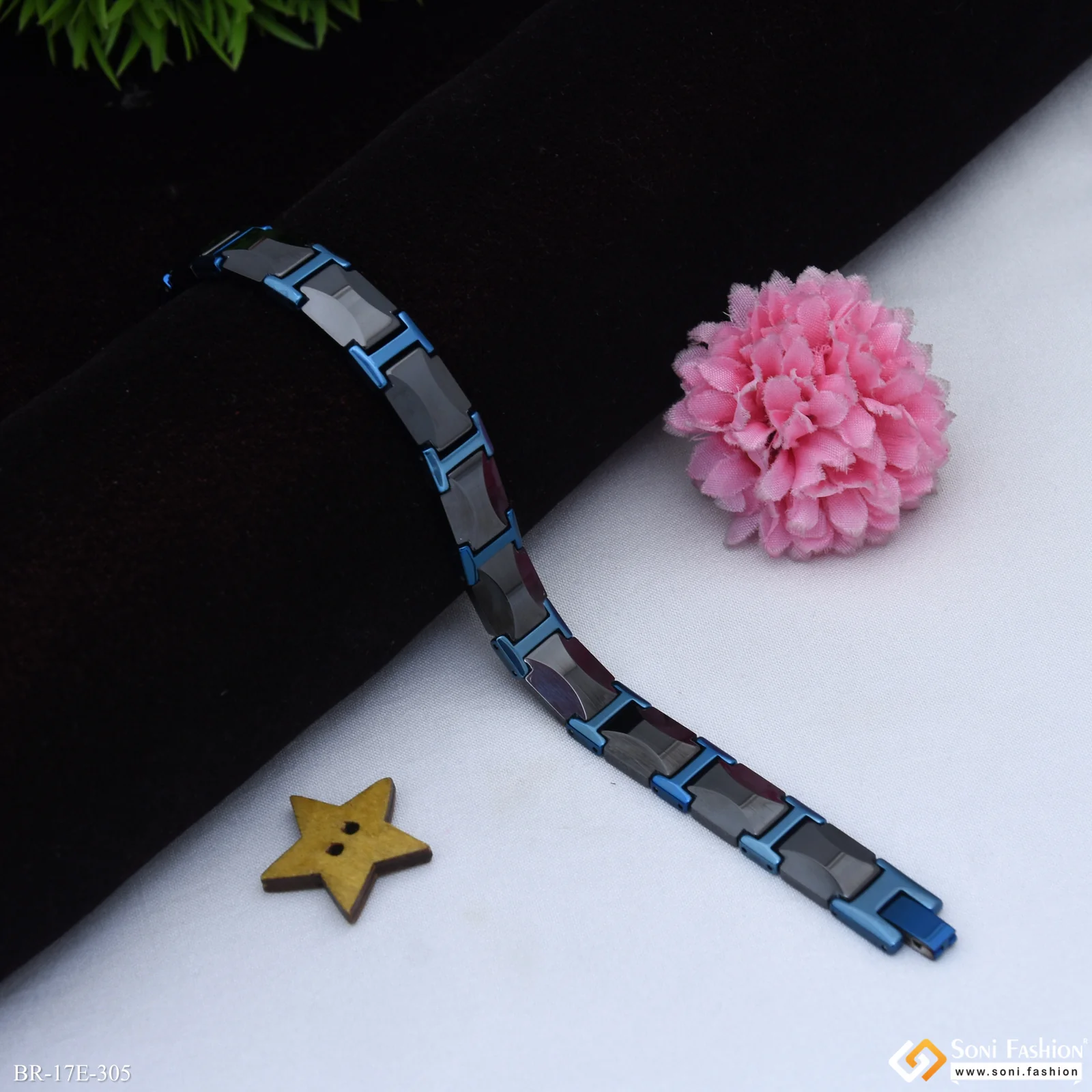 Ceramic Trending Design Black & Blue Color Bracelet for Men - Style E305 - Image 4