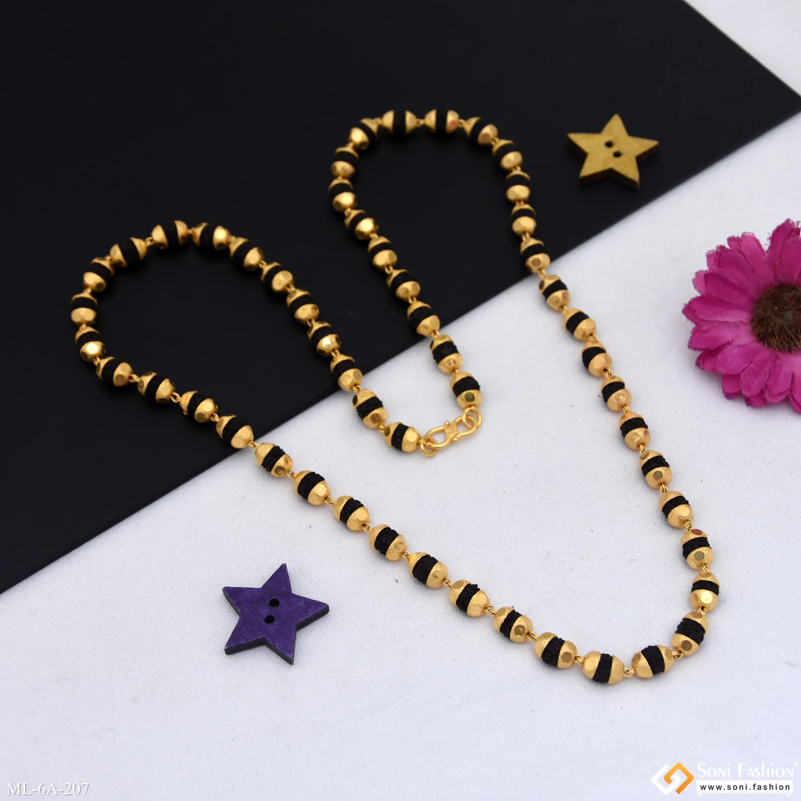 Charming Design Gold Plated Black Rudraksha Mala for Men - Style A207 - Image 5