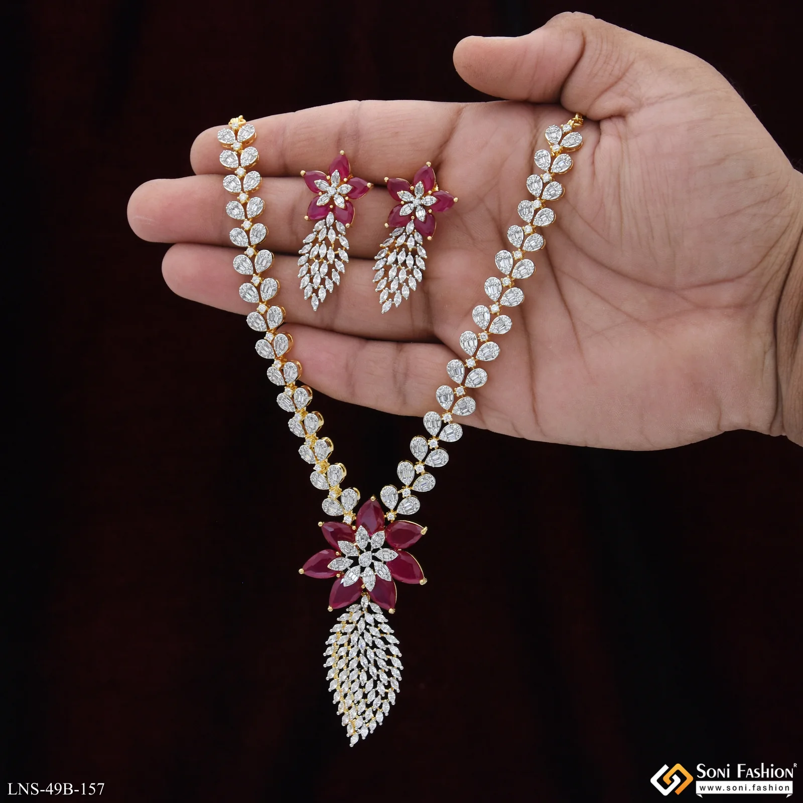 Charming Design Gold Plated Diamond Necklace Set for Ladies - Style B157 - Image 5