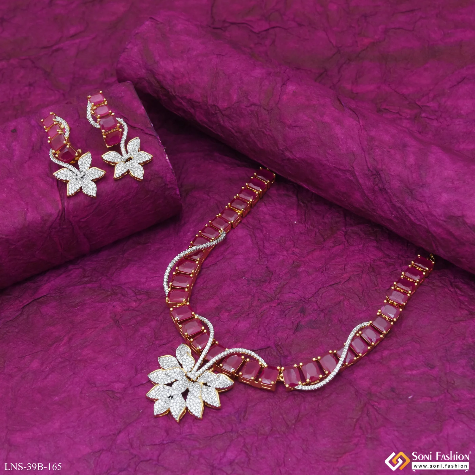 Charming Design Gold Plated Diamond Necklace Set for Ladies - Style B165 - Image 2