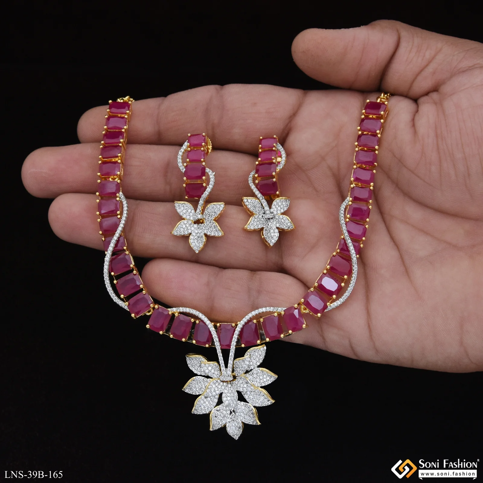 Charming Design Gold Plated Diamond Necklace Set for Ladies - Style B165 - Image 5