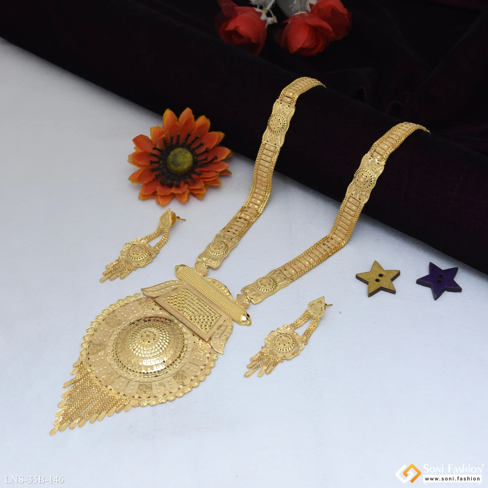 Charming Design Gold Plated Rani Haar Necklace Set for Women - Style B146 - Image 3