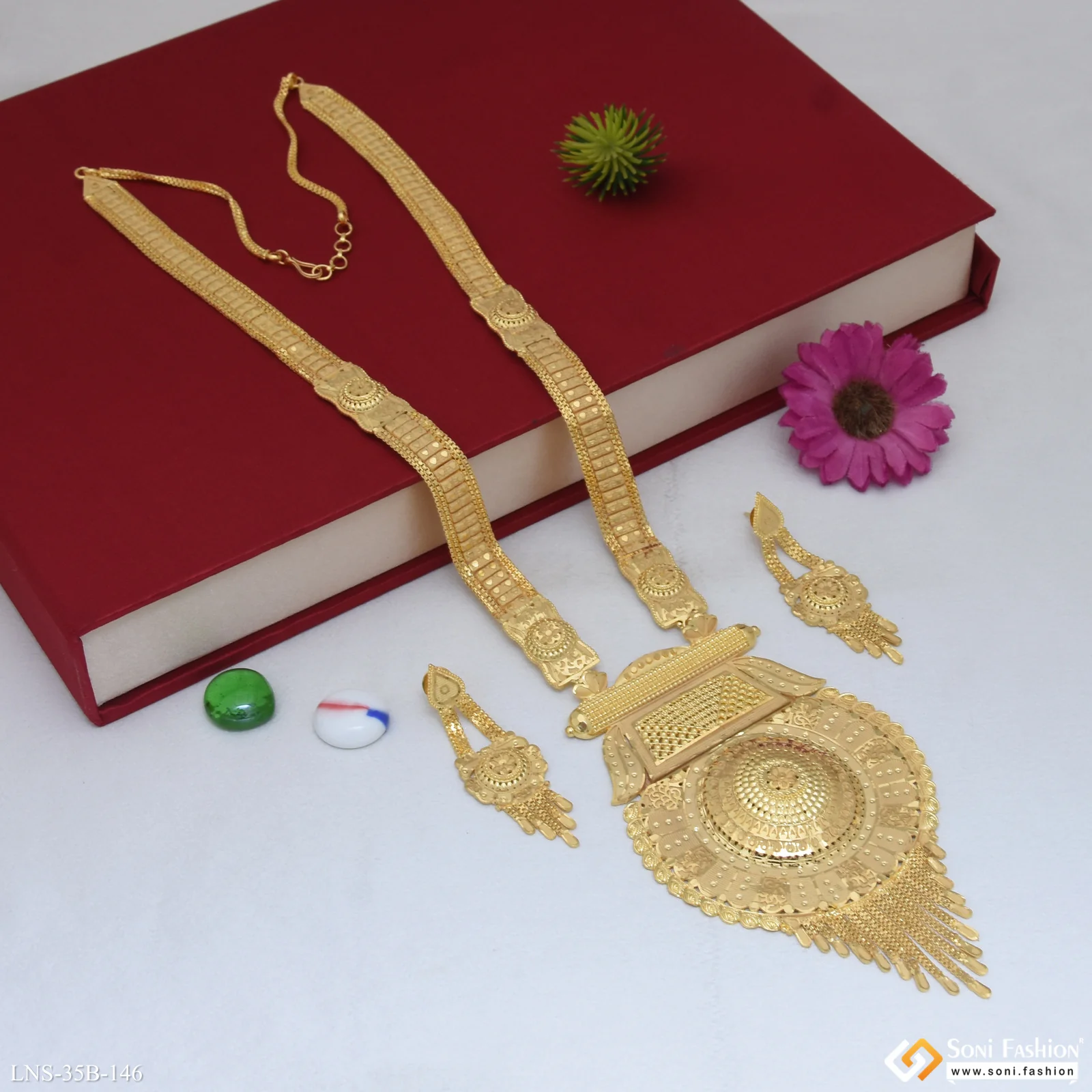 Charming Design Gold Plated Rani Haar Necklace Set for Women - Style B146 - Image 5