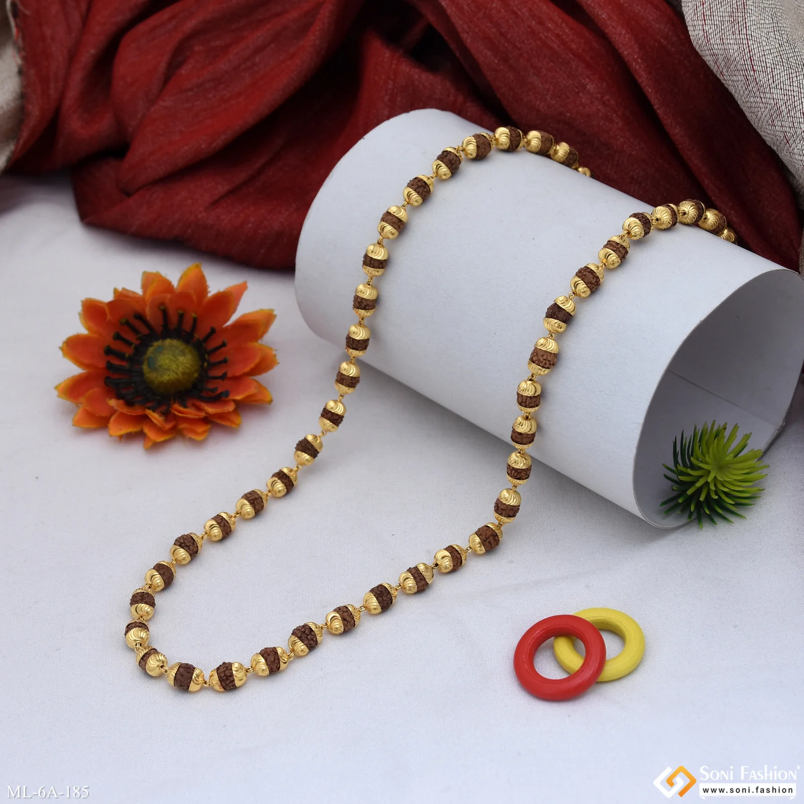 Charming Design Gold Plated Rudraksha Mala for Men - Style A185 - Image 3