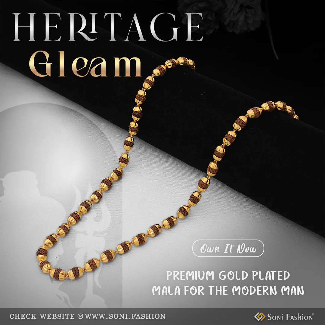 Charming Design Gold Plated Rudraksha Mala for Men - Style A222