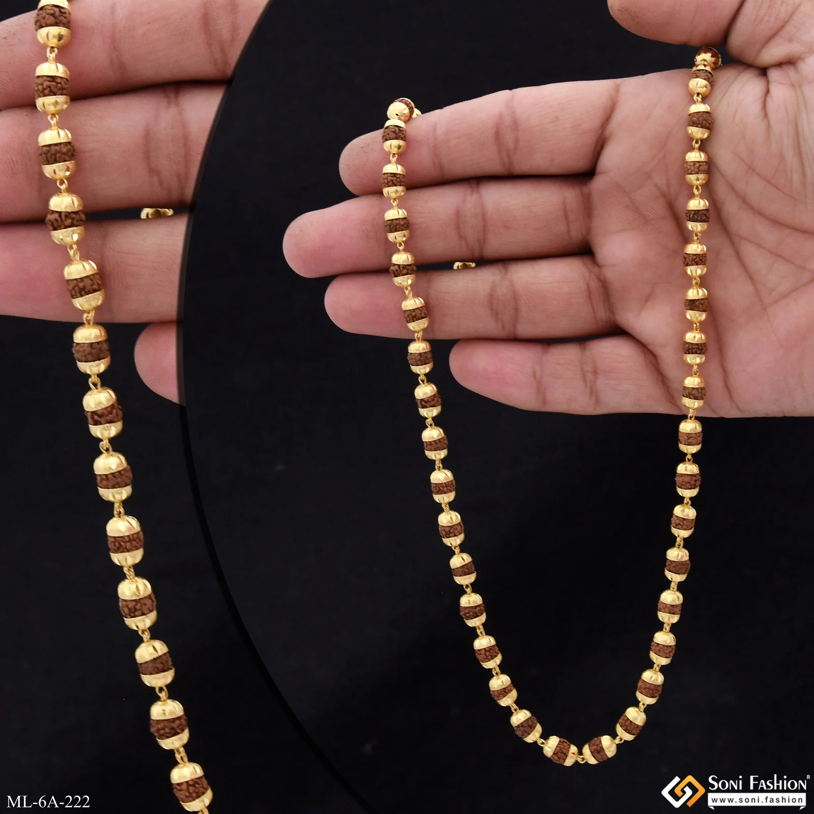 Charming Design Gold Plated Rudraksha Mala for Men - Style A222 - Image 3