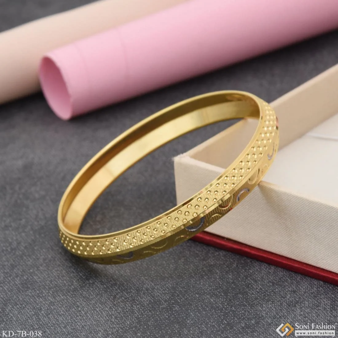 Charming Design Premium-grade Quality Gold Plated Punjabi Kada For Men - Style B038 - Image 3