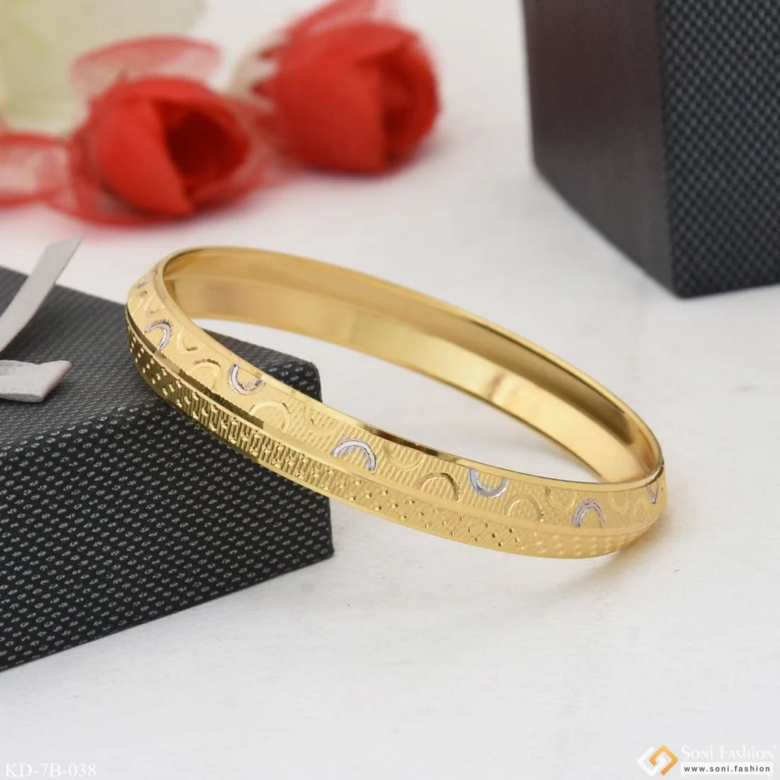 Charming Design Premium-grade Quality Gold Plated Punjabi Kada For Men - Style B038 - Image 5