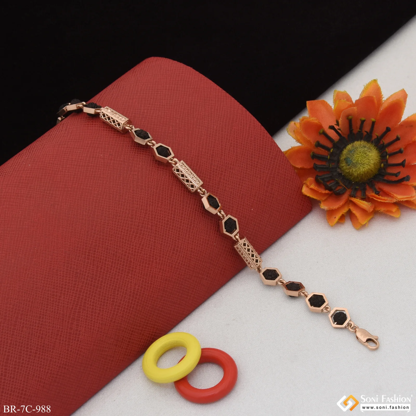 Charming Design Premium-Grade Quality Rose Gold Rudraksha Bracelet - Style C988 - Image 2