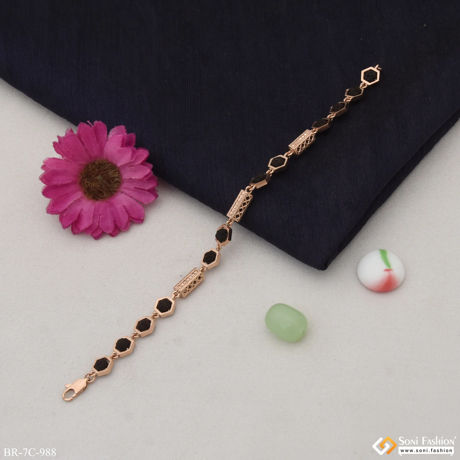 Charming Design Premium-Grade Quality Rose Gold Rudraksha Bracelet - Style C988 - Image 3