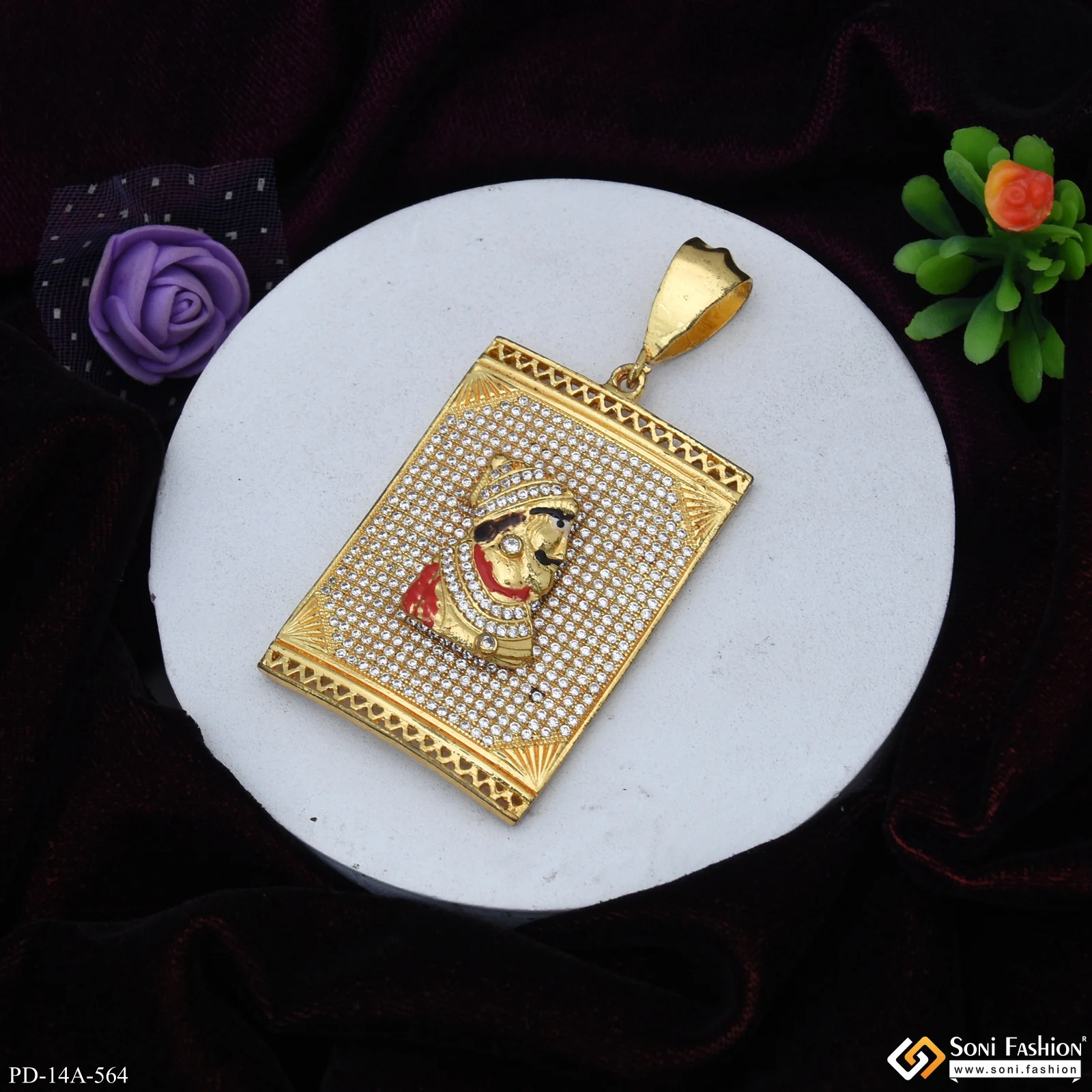 Chatrapati Shivaji Maharaj In Diamond Gold Plated Attractive Pendant - Style A564 - Image 2
