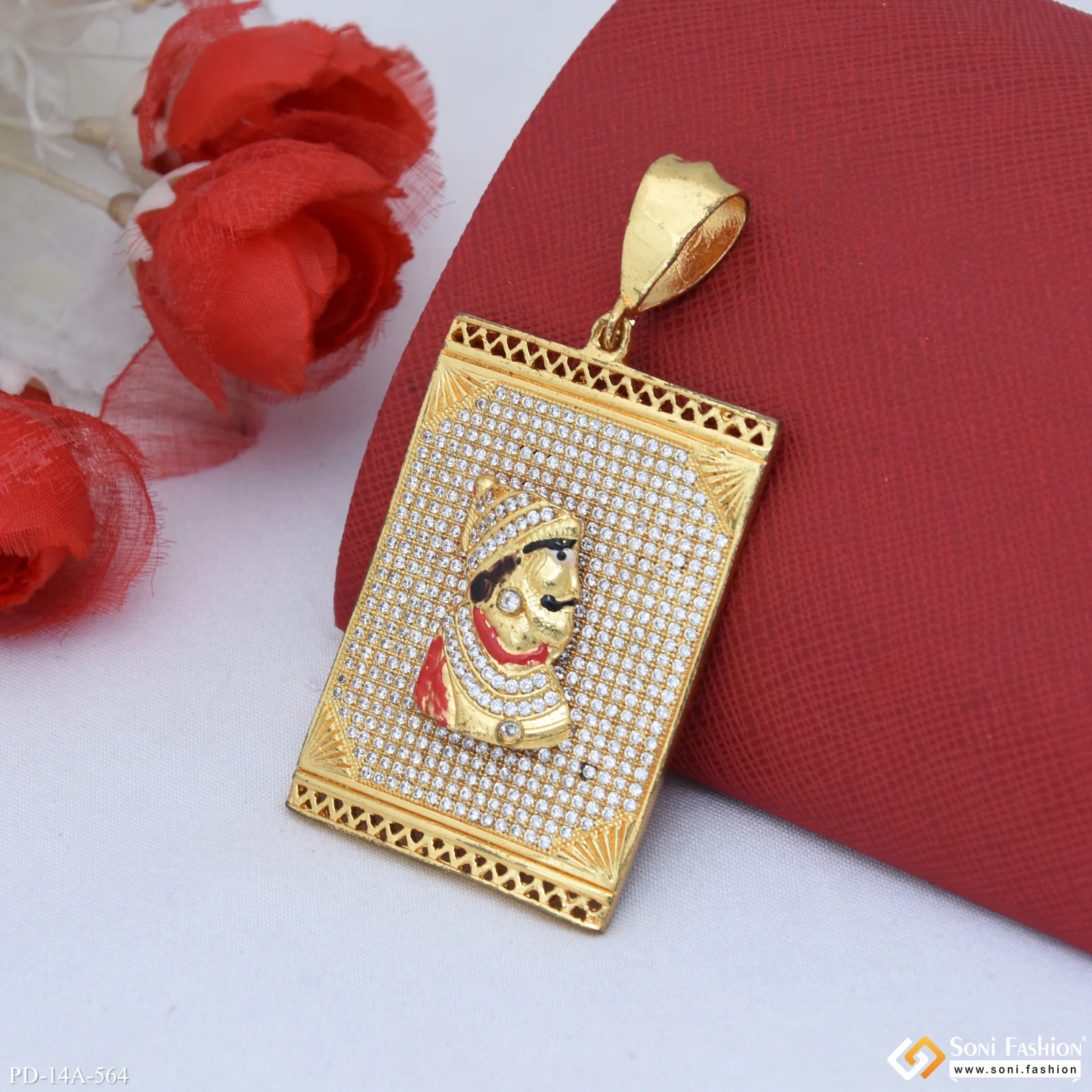 Chatrapati Shivaji Maharaj In Diamond Gold Plated Attractive Pendant - Style A564 - Image 4