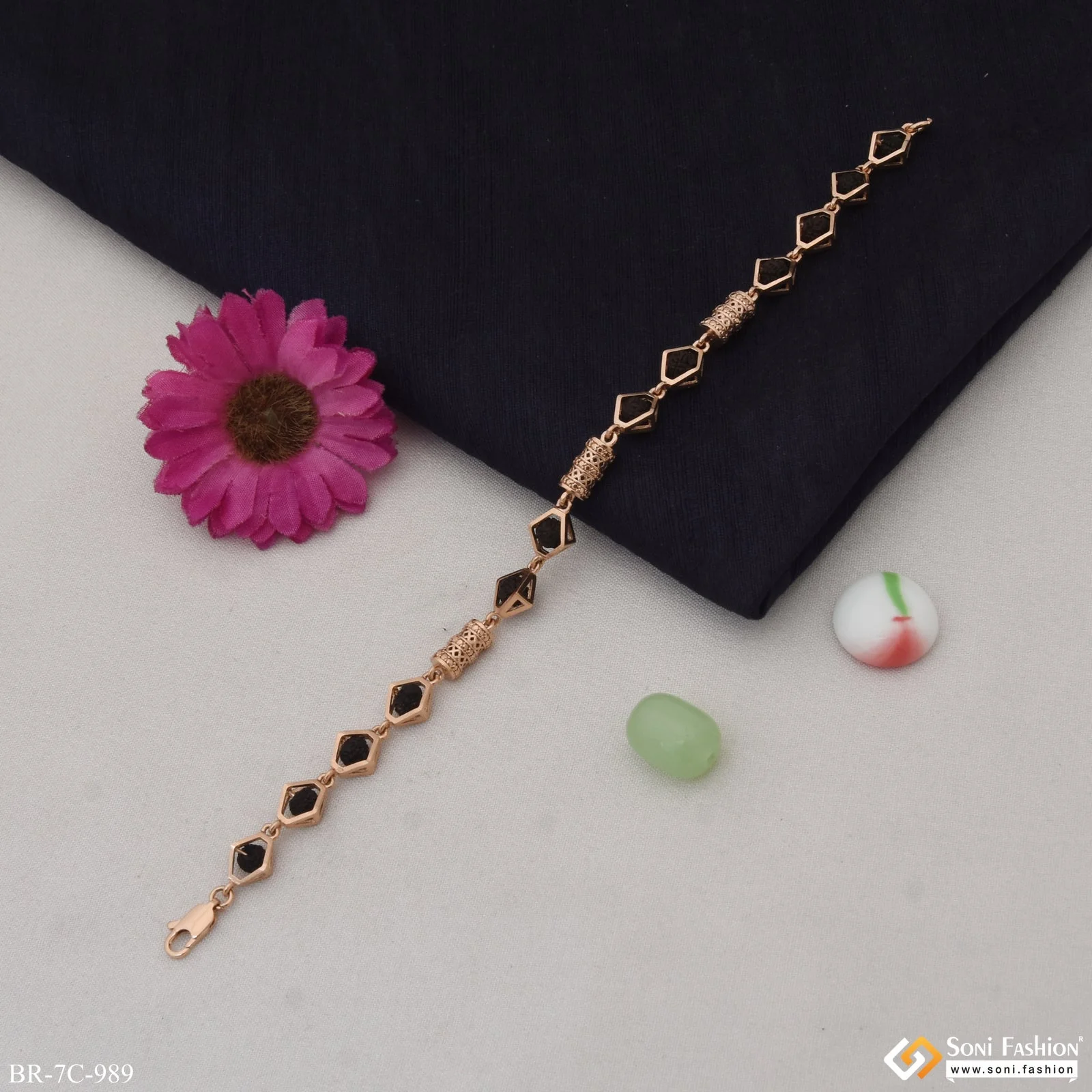 Chic Design Superior Quality Rose Gold Rudraksha Bracelet for Men - Style C989 - Image 3