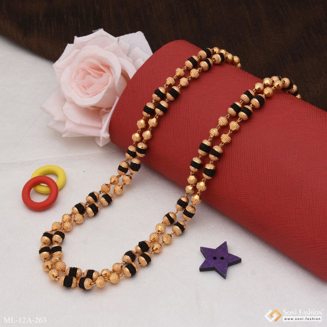 Classic Design Gold Plated Rudraksha Mala for Men - Style A263 - Image 3