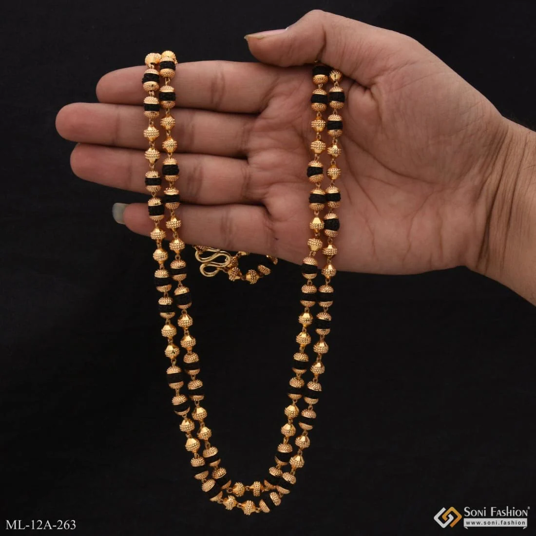 Classic Design Gold Plated Rudraksha Mala for Men - Style A263 - Image 4