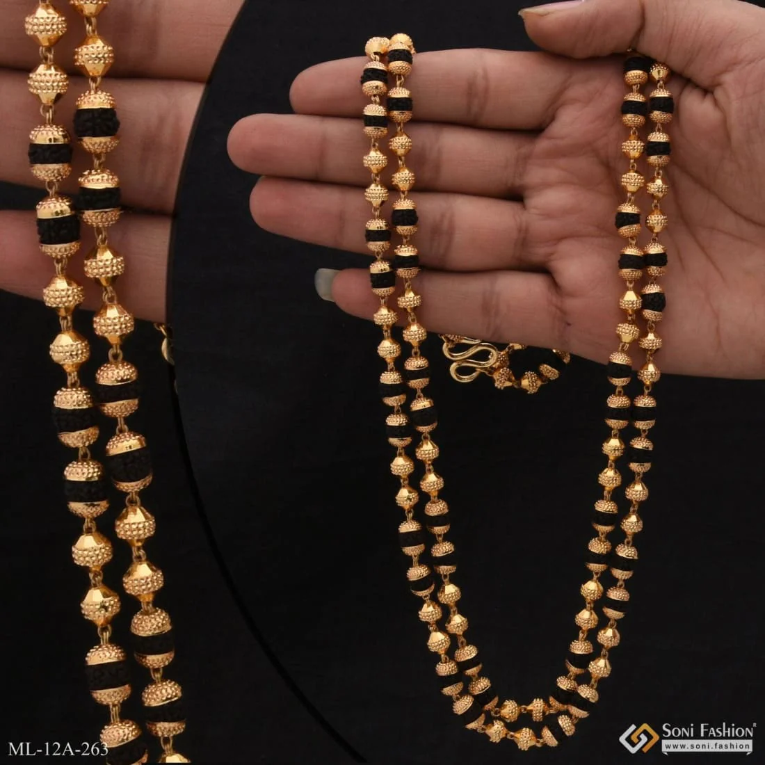 Classic Design Gold Plated Rudraksha Mala for Men - Style A263 - Image 7