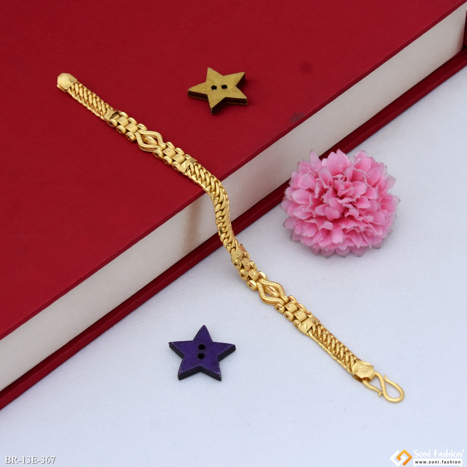 Classic Design Superior Quality Gold Plated Link Box Bracelet for Men - Style E367 - Image 3