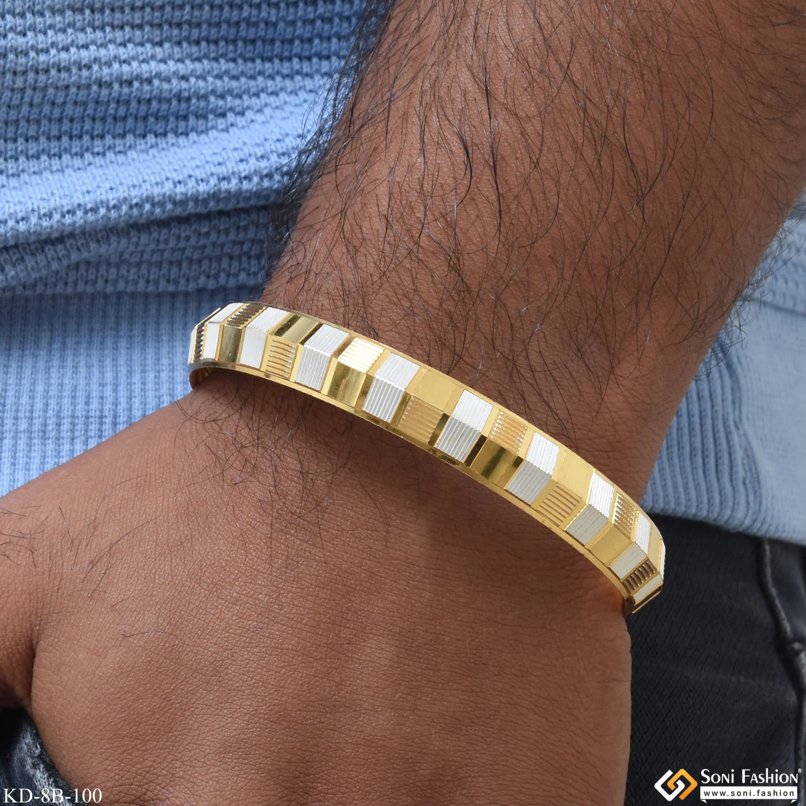 Classic Design Superior Quality Gold Plated Punjabi Kada for Men - Style B100 - Image 2