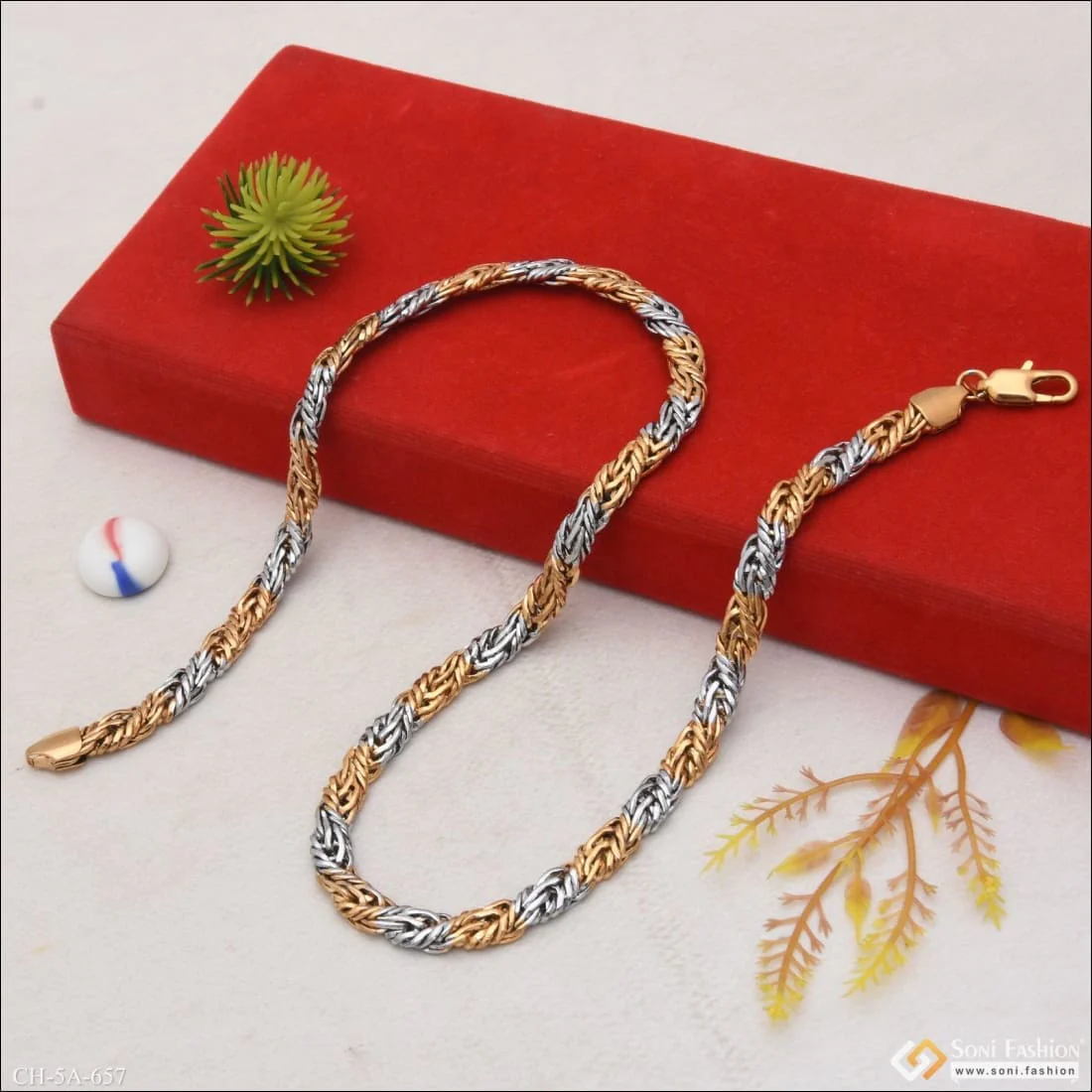 Classy Spring Ring Into Ring Delicate Design Multistrand Quality Gold Plated Chain - Style A657 - Image 3