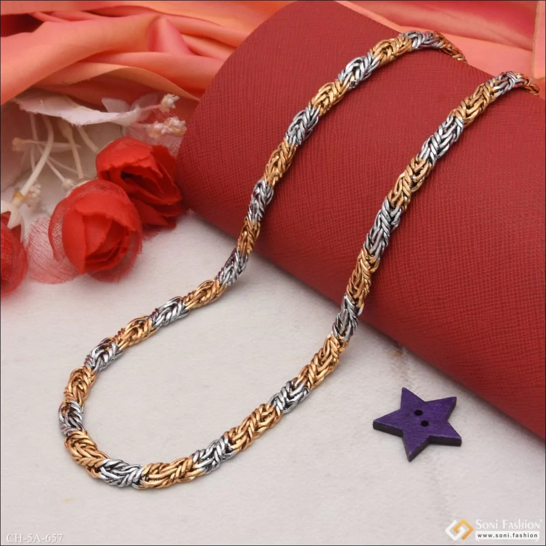Classy Spring Ring Into Ring Delicate Design Multistrand Quality Gold Plated Chain - Style A657 - Image 5