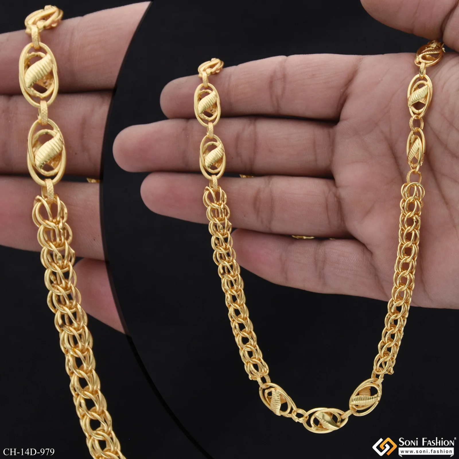 Cool Design Superior Quality Gold Plated Rajwadi Chain for Men - Style D979